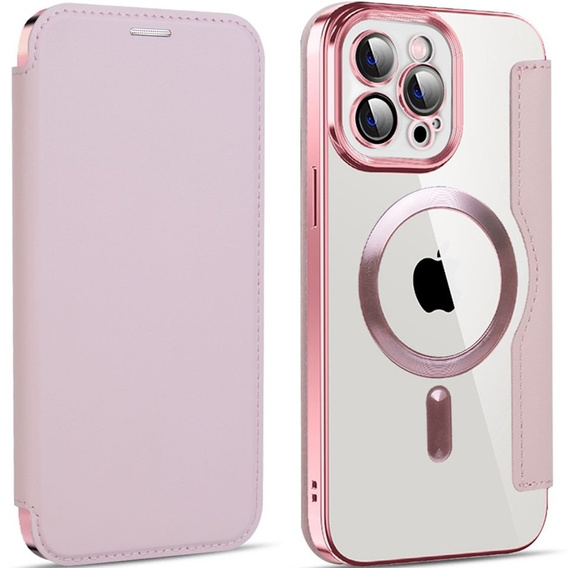 Cu clapetă pentru iPhone 12 Pro Max, RFID Wallet MagSafe CamShield, roz