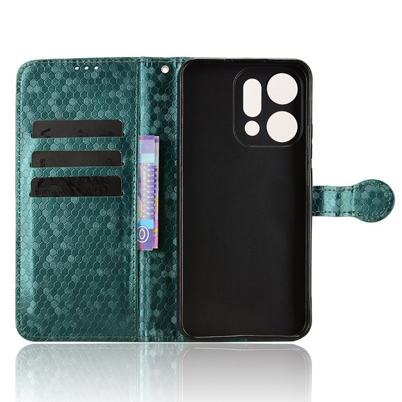 Husă cu clapetă pentru Oppo Reno 14, Wallet Rhombus, verde