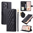 Husă cu clapetă pentru iPhone 16 Pro Max, Rhombus Crossbody Leather, negru