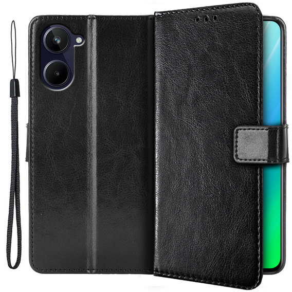 Husa cu clapetă pentru Realme 10 4G, Split Leather, negru