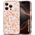 Husă magnetică cu model floral realizat cu laser pentru iPhone 16 Pro