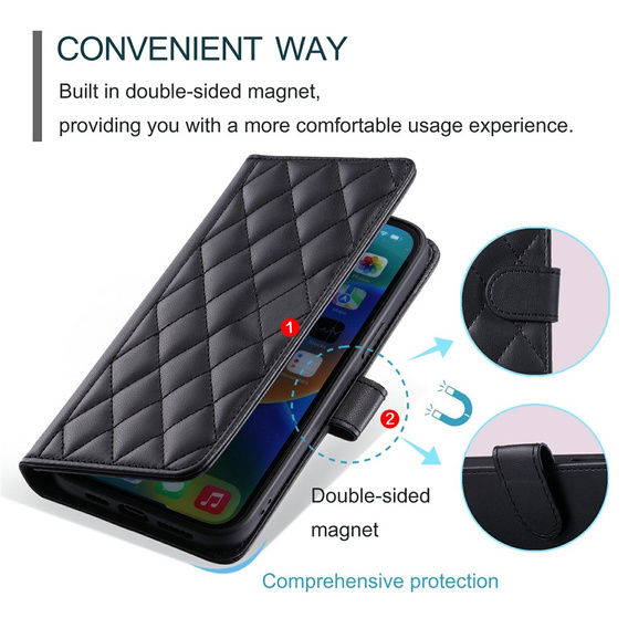 Husă cu clapetă pentru Samsung Galaxy S25 FE, Rhombus Crossbody Leather, negru