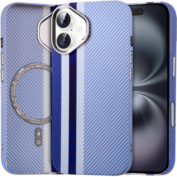 Carcasa pentru iPhone 16, Carbon Fiber MagSafe, albastru