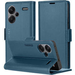 Husă pentru Xiaomi Redmi Note 13 Pro+, ERBORD Glossy Litchi, portofel cu clapetă, albastru