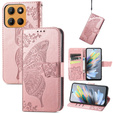 Cu clapetă pentru Motorola Moto G15 / Motorola Moto G15 Power, Butterfly, roz rose gold
