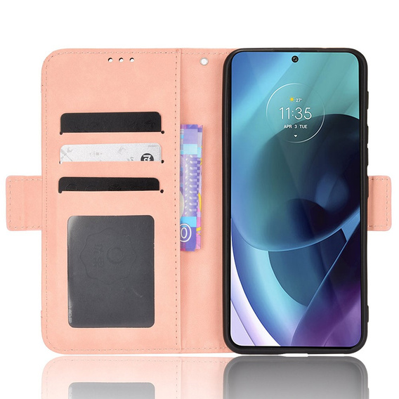 Cu clapetă pentru Motorola Moto G71 5G, Card Slot, roz