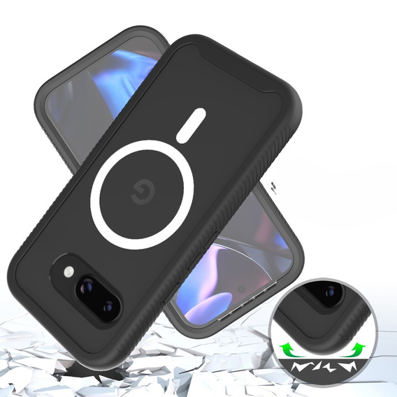 Carcasă pentru Google Pixel 9a, Shockproof, cu folie pentru ecran, pentru MagSafe, negru
