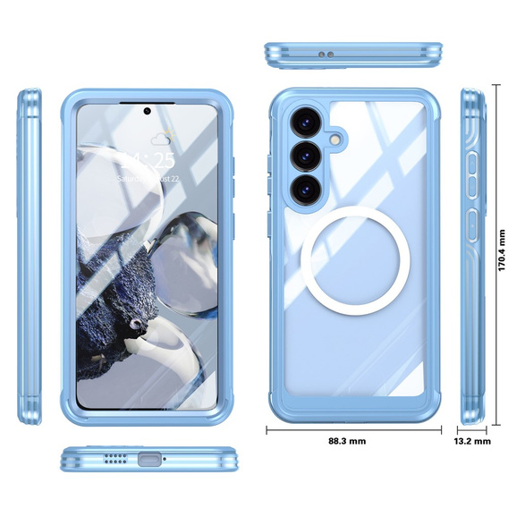 Husă pentru Samsung Galaxy S25 FE, Shockproof, cu sticlă, pentru MagSafe, albastru