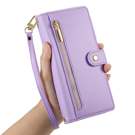 Cu clapetă pentru Samsung Galaxy S24 FE, Wallet Zipper Pocket, violet