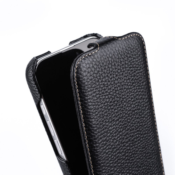 MELKCO carcasă flip pentru iPhone 16 Pro Max, piele, flip, negru