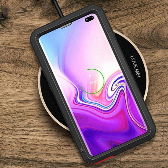 Love Mei Huse pentru Samsung Galaxy S10 Plus, armored with glass, negru