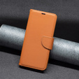 Cu clapetă pentru Samsung Galaxy A15, Wallet Litchi Leather, maro + sticlă 9H 