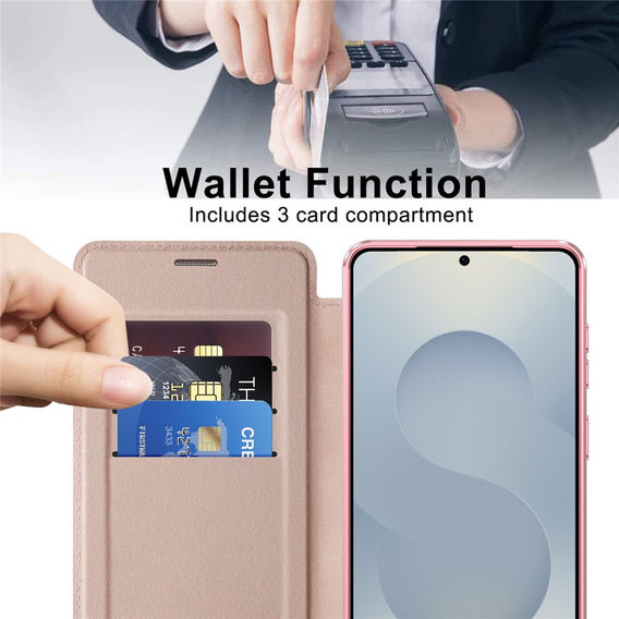 Husă RFID Wallet MagSafe Flip cu protecție pentru cameră pentru Samsung Galaxy S26, roz