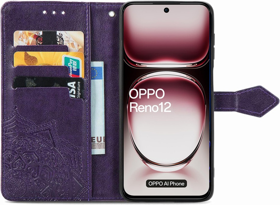 Cu clapetă pentru Oppo Reno 12, Mandala, violet