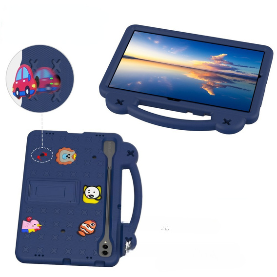 Husă pentru copii pentru Samsung Galaxy Tab S10+ Plus, Cute Patterns, cu suport, albastru închis