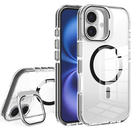 Husă pentru iPhone 17, pentru MagSafe, cu suport, transparentă cu inserții negre