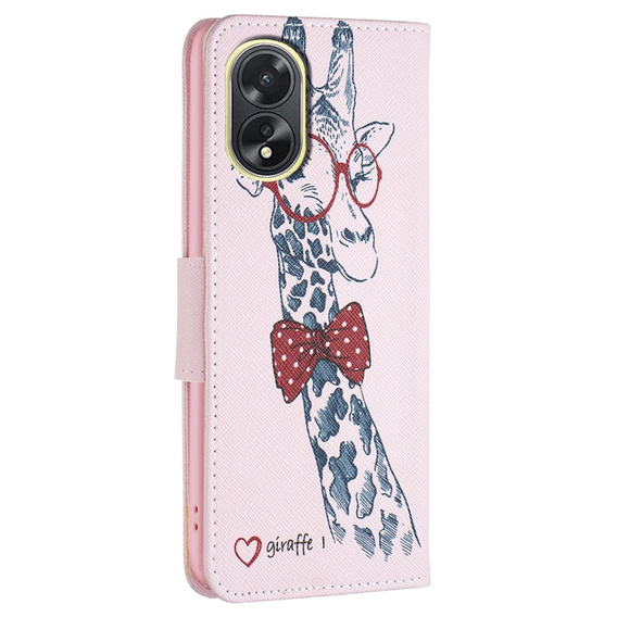 Cu clapetă pentru Oppo A38 4G / Oppo A18 4G, Wallet, Giraffe roz