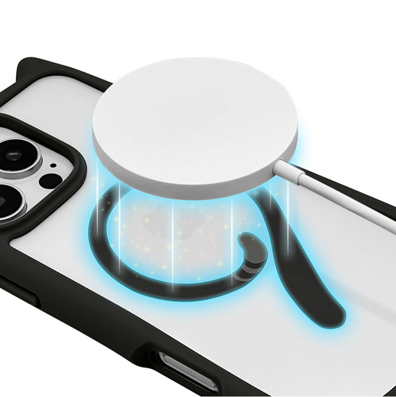 Husă pentru iPhone 16 Pro Max, pentru MagSafe, Cute Cat, negru + sticlă pentru ecran