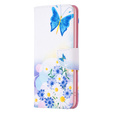 Cu clapetă pentru Xiaomi Redmi 13C / Poco C65, Wallet, butterfly & flowers, alb