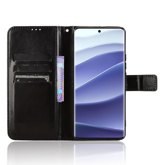 Cu clapetă pentru Xiaomi Redmi Note 14 Pro+, Crazy Horse Wallet, negru