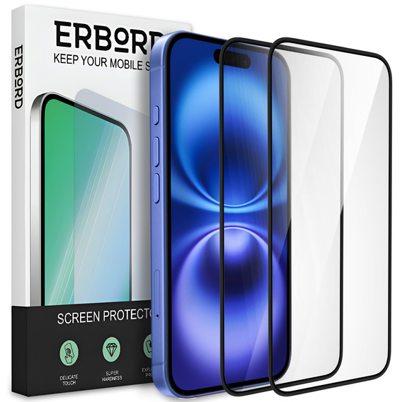 2x sticlă ceramică ERBORD Hybrid Glass pentru iPhone 16 Plus