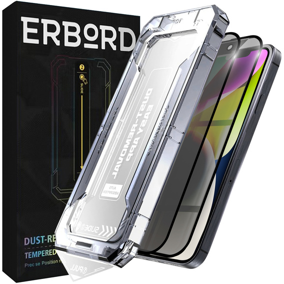 2x Sticlă de confidențialitate temperată pentru iPhone 14 Plus / 13 Pro Max, ERBORD 9H Easy App Anti-Peep