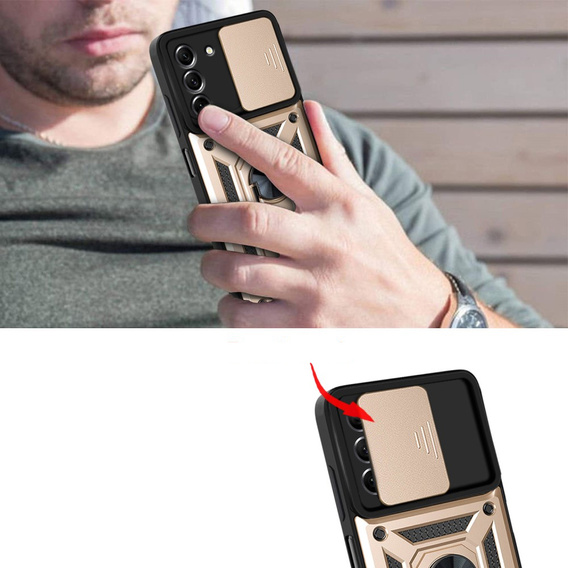 Husă blindată pentru Samsung Galaxy S21 FE, CamShield Slide, de aur
