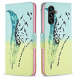 Cu clapetă pentru Samsung Galaxy A55 5G, Wallet, Feather, albastru