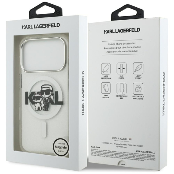 Husă Karl Lagerfeld IML Glitter Karl și Choupette MagSafe pentru iPhone 17 Pro