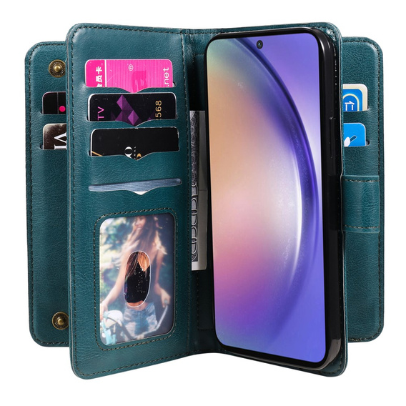 Husa cu clapetă pentru Samsung Galaxy A55 5G, 10 Card Slots Wallet, verde