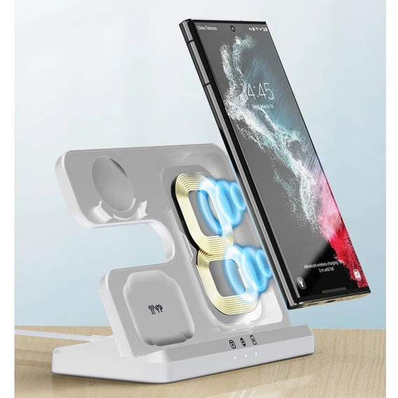 Încărcător wireless inductiv 3 în 1 QI rapid pentru Samsung S25 S24 S23 Galaxy Watch Buds Stație albă