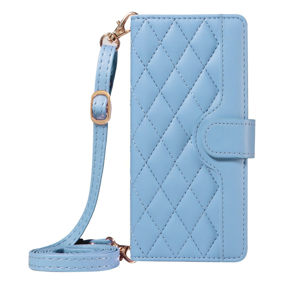 Husă cu clapetă pentru iPhone 16E, Rhombus Crossbody Leather, albastru