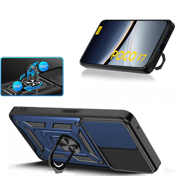 Husă blindată pentru Xiaomi Poco F7, CamShield Slide, albastru
