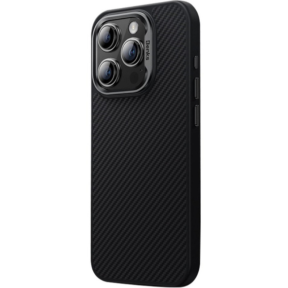 Carcasa BENKS Kevlar pentru iPhone 15, pentru MagSafe, Carbon Fiber, negru