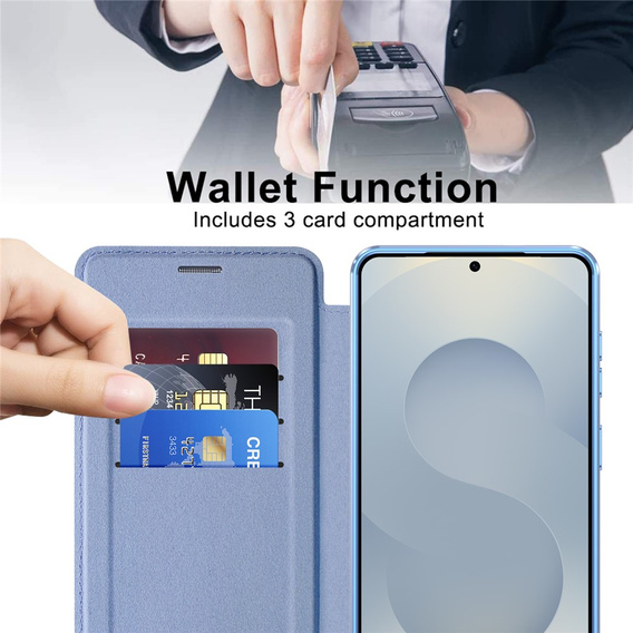Husă RFID Wallet MagSafe Flip cu protecție pentru cameră pentru Samsung Galaxy S26, albastră
