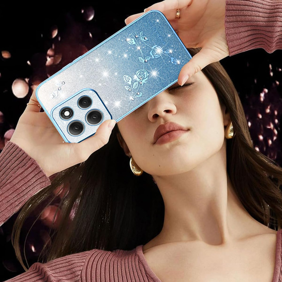 Husă pentru Motorola Moto G86 5G, Glitter Flower, albastru