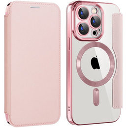 Cu clapetă pentru iPhone 15 Pro, RFID Wallet MagSafe CamShield, roz