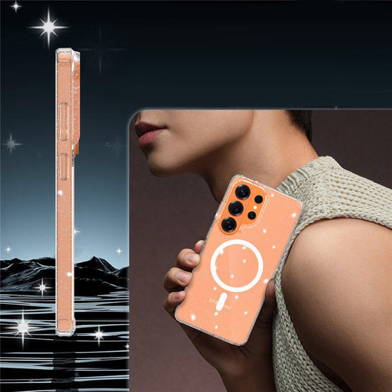 Husă cu sclipici, pentru MagSafe pentru Samsung Galaxy S26 Ultra, transparentă