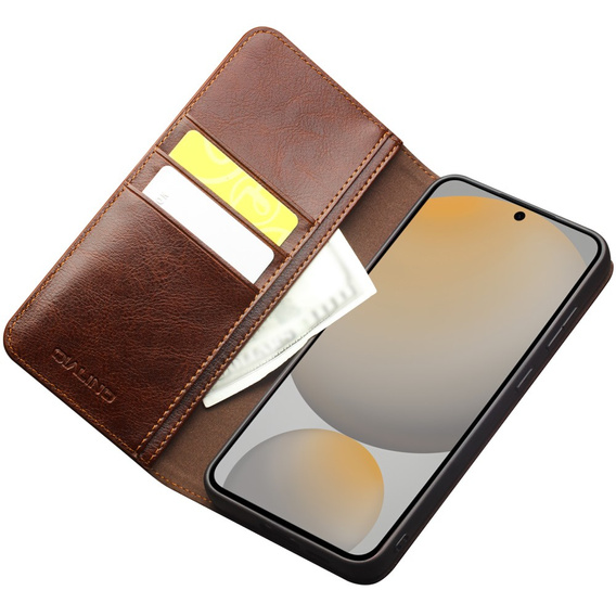 Carcasa flip pentru Samsung Galaxy S25 FE, QIALINO Leather Wallet, maro