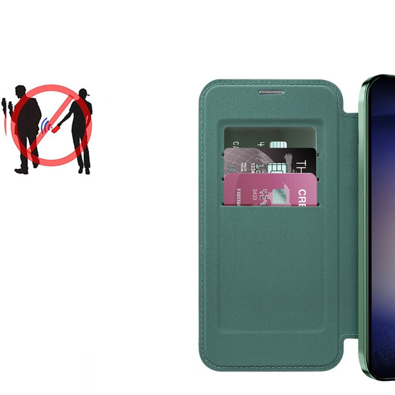 Cu clapetă pentru Samsung Galaxy S24+ Plus, RFID Wallet MagSafe CamShield, verde