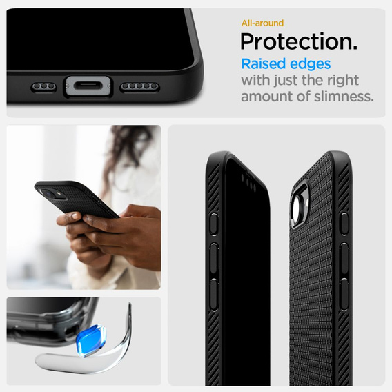 Carcasa Spigen pentru iPhone 16E, Liquid Air, negru + 9H Tempered Glass