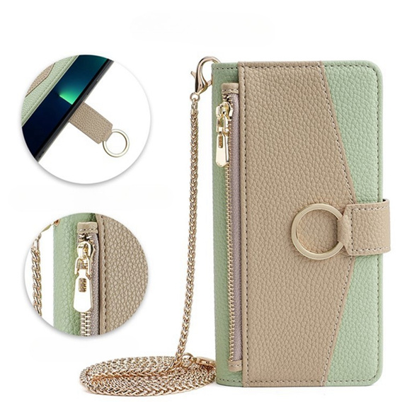 Carcasă flip pentru Samsung Galaxy A56 5G, Wallet Zipper Pocket, cu oglindă, verde