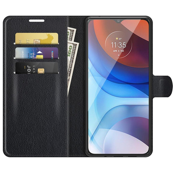 Cu clapetă pentru Motorola Moto E7 Power / E7i Power, Wallet Litchi Texture, negru