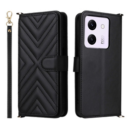 Carcasă cu clapetă pentru Xiaomi Poco M7 Pro 5G, Crossbody Leather Wallet, negru