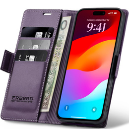 ERBORD Carcasă de portofel Glossy Litchi cu clapetă pentru iPhone 17 Pro Max
