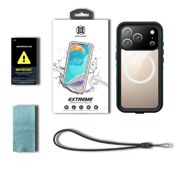 Husă pentru iPhone 17 Pro, impermeabilă IP68, SHELLBOX MagSafe, negru
