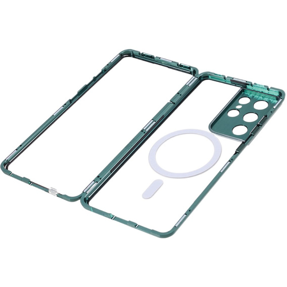 Carcasa Magnetic Dual Glass MagSafe pentru Samsung Galaxy S21 Ultra, verde