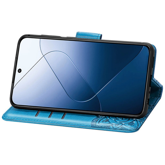 Cu clapetă pentru Xiaomi 14T Pro, Butterfly, albastru