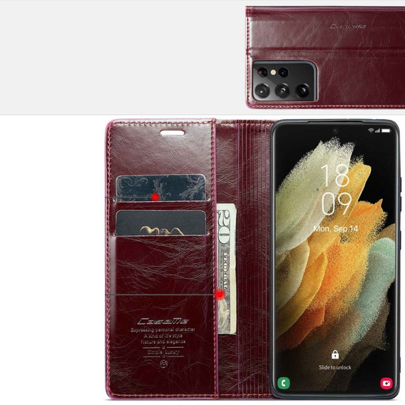 Carcasă flip CASEME pentru Samsung Galaxy S21 Ultra 5G, Waxy Textured, roșu