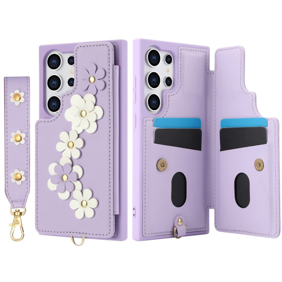 Husa pentru Samsung Galaxy S25 Ultra, Leather Flower Card Slot, violet
